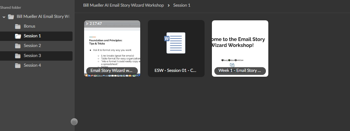 Bill Mueller AI Email Story Wizard workshop Proof